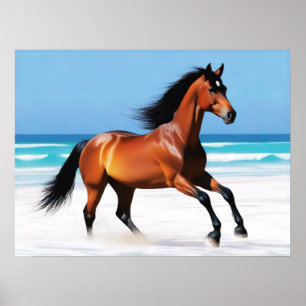 Póster Gallopaje de caballos salvajes en una playa