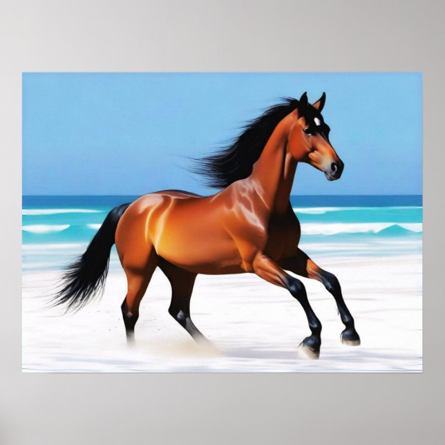 Póster Gallopaje de caballos salvajes en una playa (Frente)