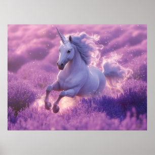 Póster Gallopaje de unicornio blanco majestuoso a través 