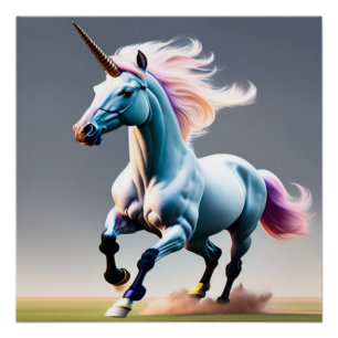 Póster Gallopaje majestuoso unicornio a través de la prad