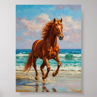 Póster Galloping Horse by Sea | Oil Painting Art