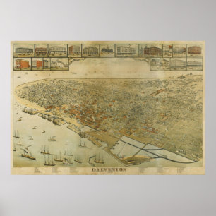 Póster Galveston 1885, TX Birds View Panoramic Map