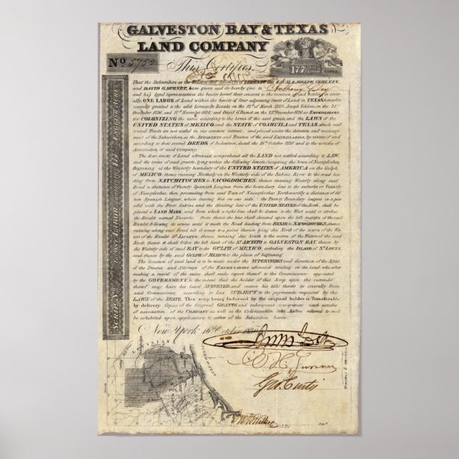 Póster Galveston Bay y Texas Land Company (Frente)