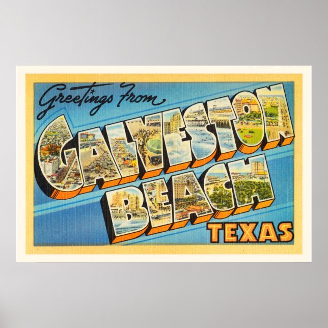Póster Galveston Beach Texas TX Vintage Travel Souvenir (Frente)