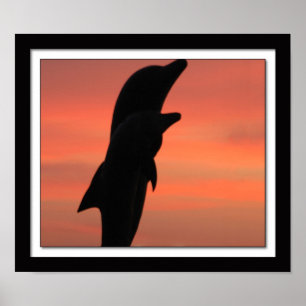 Póster Galveston Seawall Beach Dolphin Statue at Sunrise