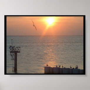 Póster Galveston Texas Sunset en el agua