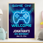 Póster Game on, Fun Birthday Boy<br><div class="desc">Upgrade your birthday party with our video game themed boy birthday design! Featuring bold navy and turquoise hues and the energetic phrase Game On!, it's the perfect way to kick off an epic celebration. Perfect for any gaming enthusiast ready to begin a fun-filled adventure! For complementary products please check out...</div>