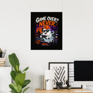Póster Game Over Nunca Divertido Fantasma Gamer Halloween