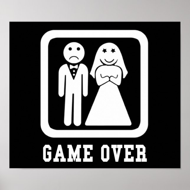Póster Game Over | Regalo de Despedida de Soltero (Negro/ (Frente)