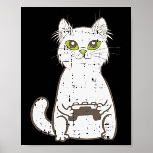 Póster Gamer Cat Video Game Controller Cute Gaming Geek G