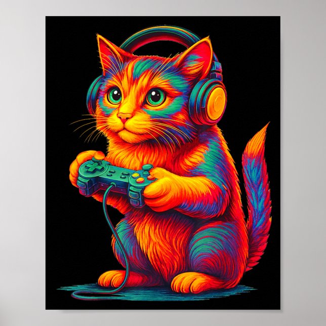 Póster Gamer Cat Video Games Boys Teen Men Girls Funny Gi (Frente)