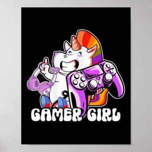 Póster Gamer Chica Unicorn Gaming Cute videojuego Lover C