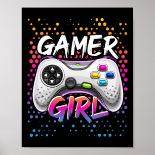 Póster Gamer Chica Video Game Controller Gaming Cumpleaño