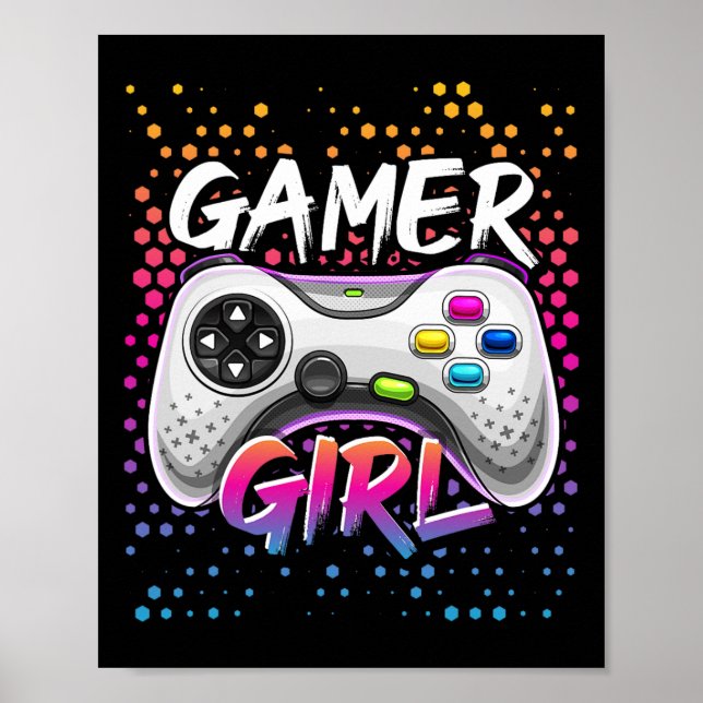 Póster Gamer Chica Video Game Controller Gaming Cumpleaño (Frente)