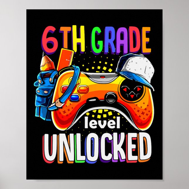 Póster Gamer Ck To School Gamepad Sexto Nivel de 6to Grad (Frente)