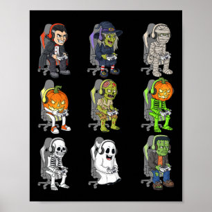 Póster Gamer Halloween Skeleton Vampire Gaming Mummy Boys