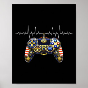 Póster Gamer Heartbeat Design - Gaming Controller Ecg Lin