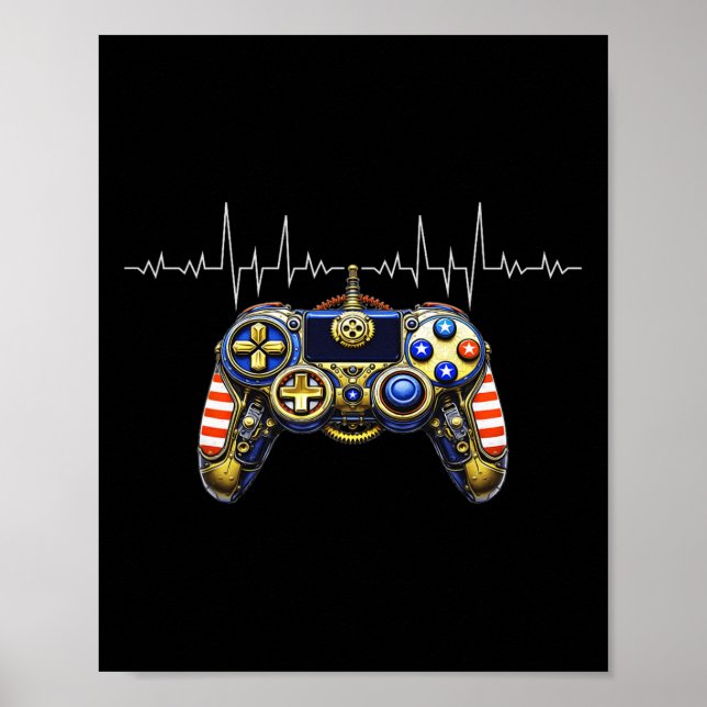 Póster Gamer Heartbeat Design - Gaming Controller Ecg Lin (Frente)