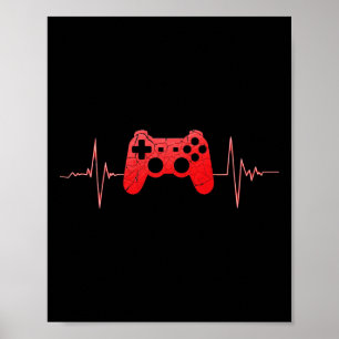 Póster Gamer Heartbeat Pulse Video Game Controller Gaming