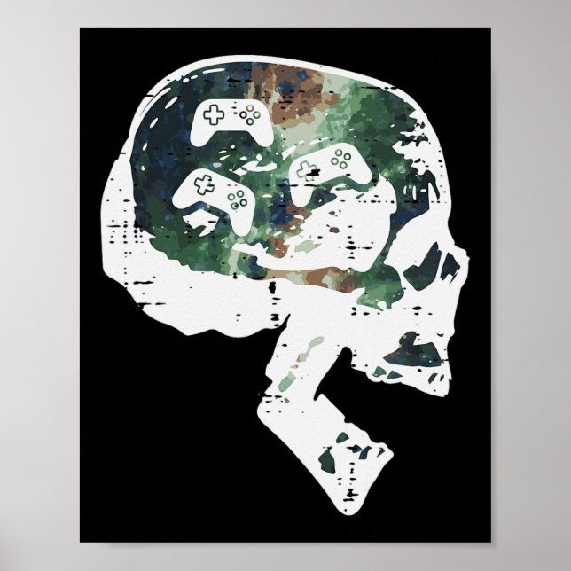 Póster Gamer Skull Funny Video Gaming Men Boys Kids Teens (Frente)