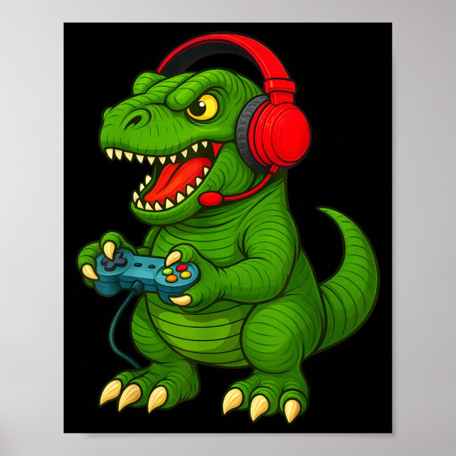 Póster Gamer T Rex Dinosaur Video Games Boys Teen Funny G (Frente)