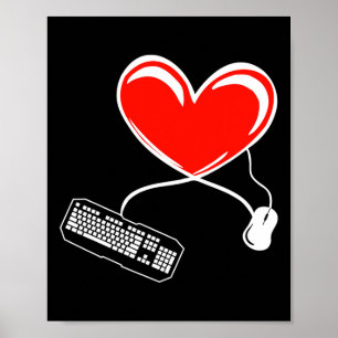 Póster Gamer Teclado Y Ratón Juego De Vídeo Corazón Gamin