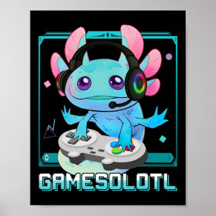 Póster Gamesolotl Axolotl Jugador de Videojuegos Kawaii P