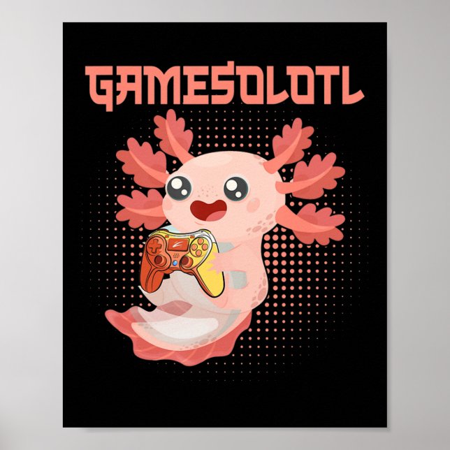 Póster Gamesolotl Axolotl Video Gamer Gótico Kawaii Paste (Frente)