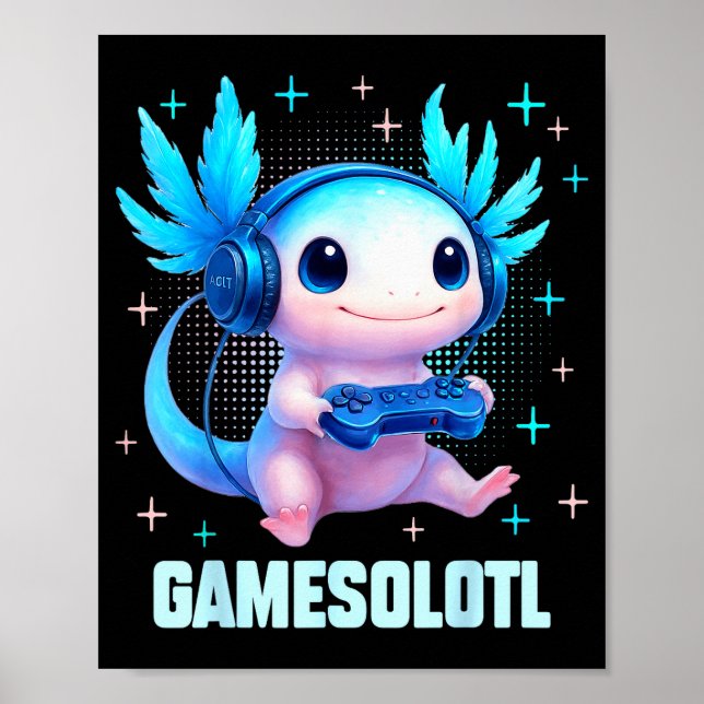 Póster Gamesolotl Axolotl Video Gamer Kawaii Anime Boys T (Frente)