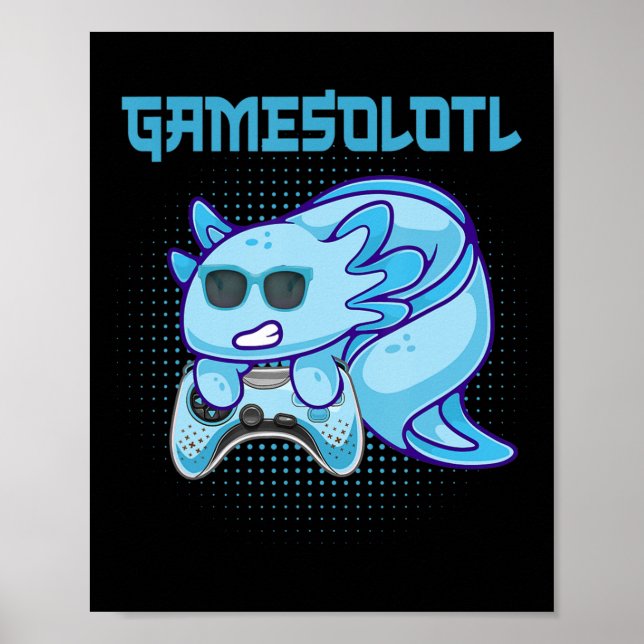 Póster Gamesolotl Axolotl Video Gamer Kawaii Anime Kids B (Frente)