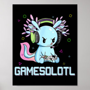 Póster Gamesolotl Cute Axolotl Video Gamer Kawaii Anime B
