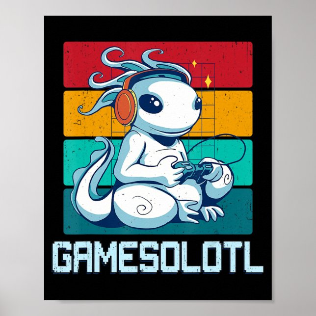 Póster Gamesolotl Cute Axolotl Video Gamer Kawaii Anime B (Frente)