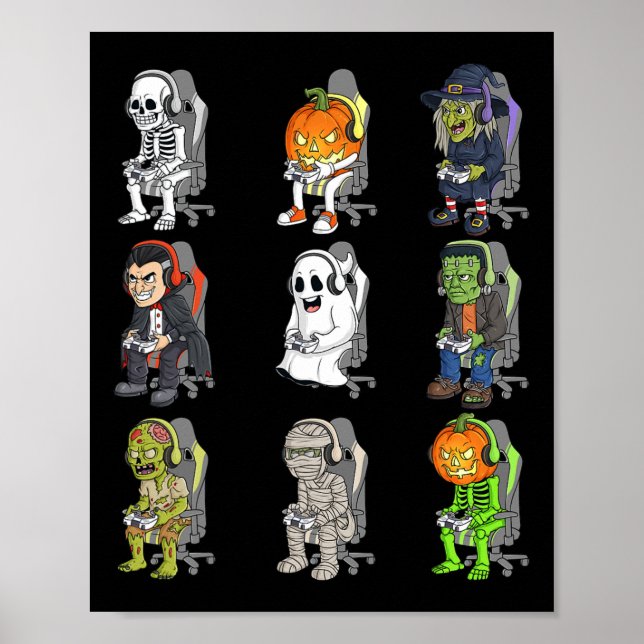 Póster Gaming Halloween Skeleton Vampire Gamer Zombie Boy (Frente)