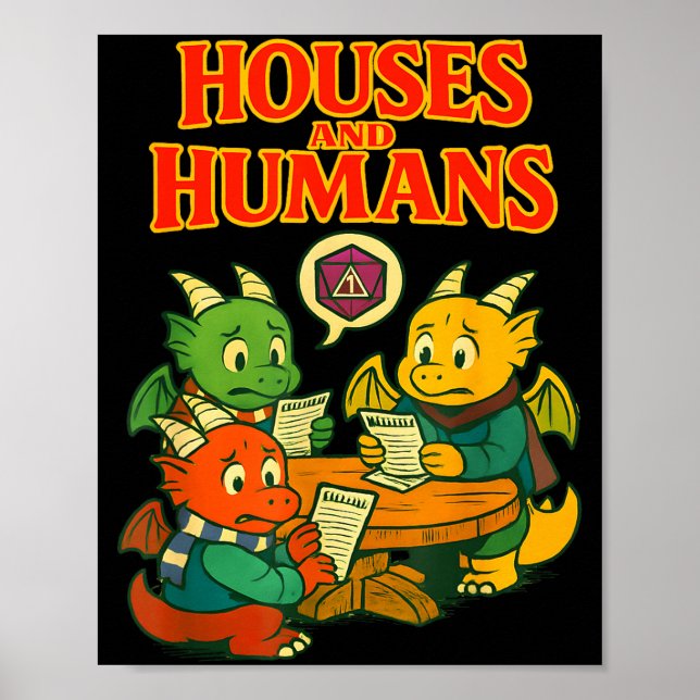 Póster Gaming Houses And Humans Funny Rpg Gamer Men Boys  (Frente)