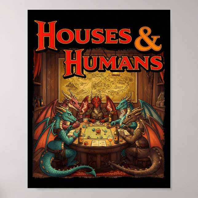 Póster Gaming Houses Humans Funny Rpg Parody Gamer Men Bo (Frente)
