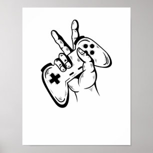 Póster Gaming Konsole spielen mit Controller
