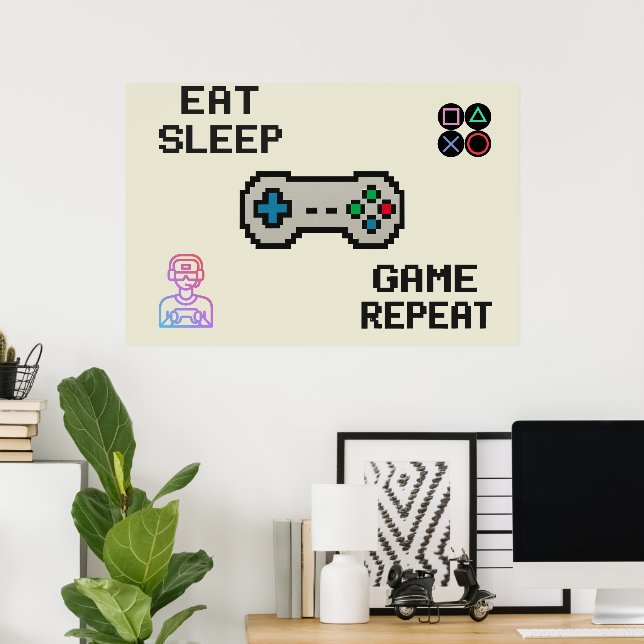 Póster Gaming Poster – Pixel Art Gamer Room Wall Print (Oficina en casa)