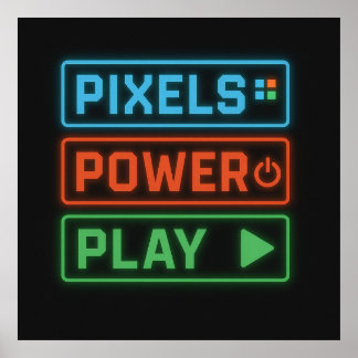 Póster Gaming Poster – Pixels Power Play Neon Wall Art