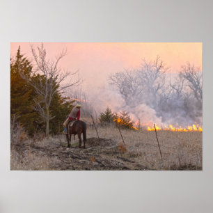 Póster Ganadero de Kansas observando una quema controlada