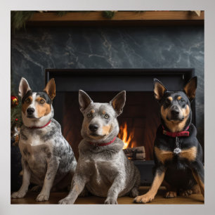 Póster Ganado Australiano junto a la Chimenea Navidad
