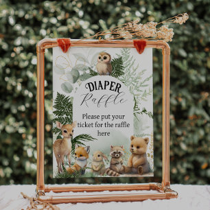 Póster Ganado de Woodland Greenery Diaper raffle Baby Sho