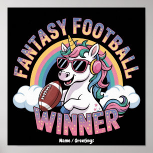 Póster Ganador de Fútbol Fantasía Unicornio Divertido Est