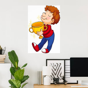 Póster Ganador del premio Boy Holding Golden Trophy