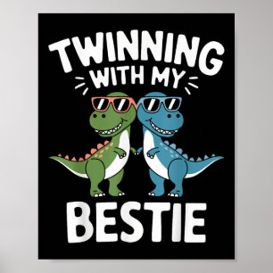 Póster Ganar con mi mejor amigo de dinosaurios divertidos