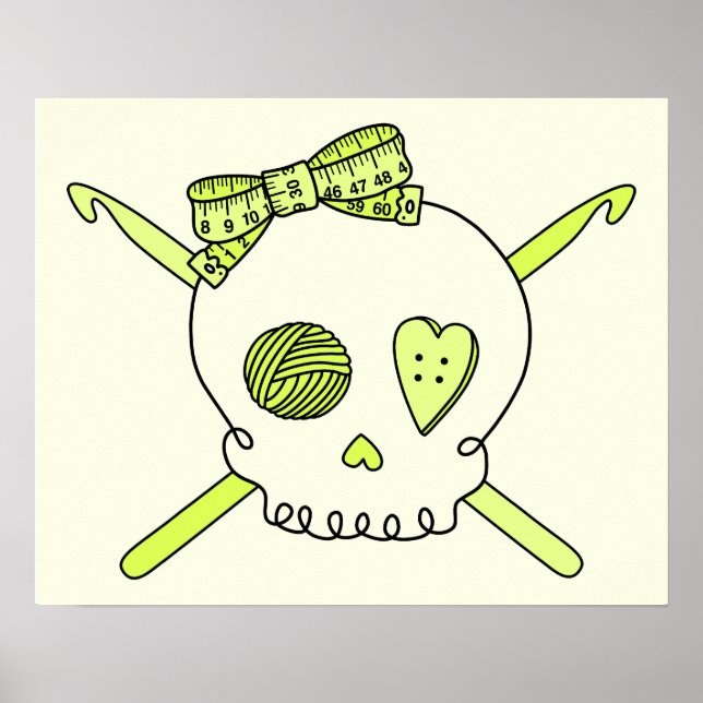 Póster Ganchos de cráneo y crochet (fondo amarillo) (Frente)