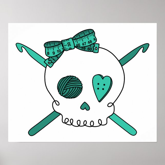 Póster Ganchos de cráneo y crochet (turquesa) (Frente)