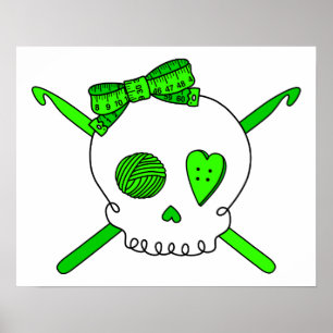 Póster Ganchos de cráneo y crochet (verde limón)
