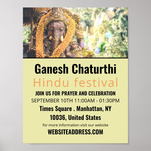 Póster Ganesh el dios hindú, publicidad de eventos hindúe (Frente)