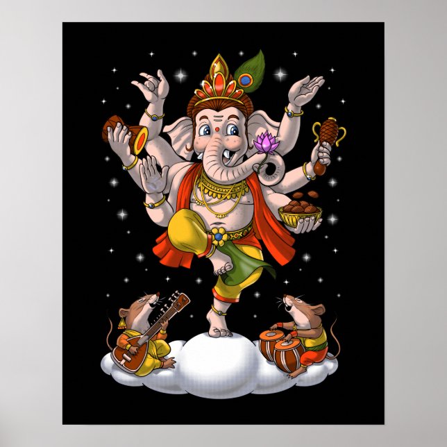 Póster Ganesha Hinduismo Elefante Dios (Frente)