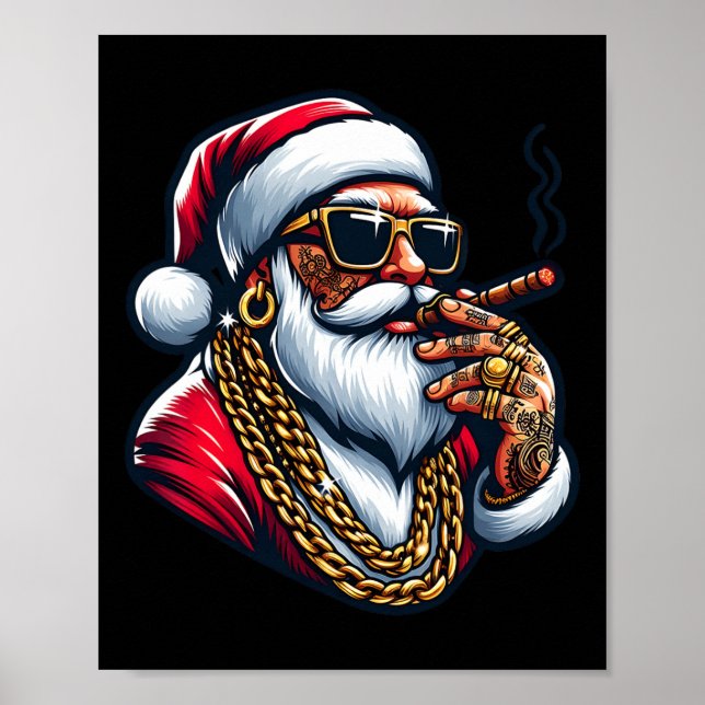 Póster Gangsta Wrapper Funny Cool Santa Gangster Pajama C (Frente)